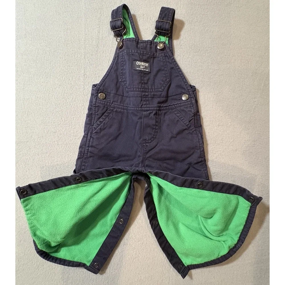 OshKosh B'gosh 12mos Overalls‎ Navy Blue Fleece Lined Snap Legs Adjustable Strap